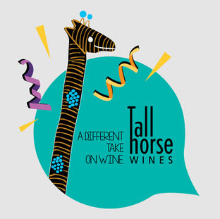Speech bubble with text logo and and illustrated Tall Horse.