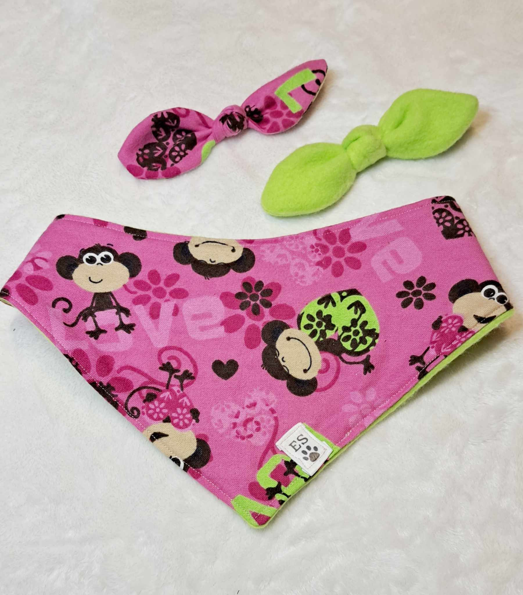 Dog Bandana and Hair Bows - Pink Monkey