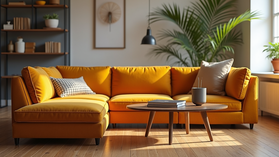 Vista ravvicinata di una poltrona rinnovata con tessuto moderno e colori caldi