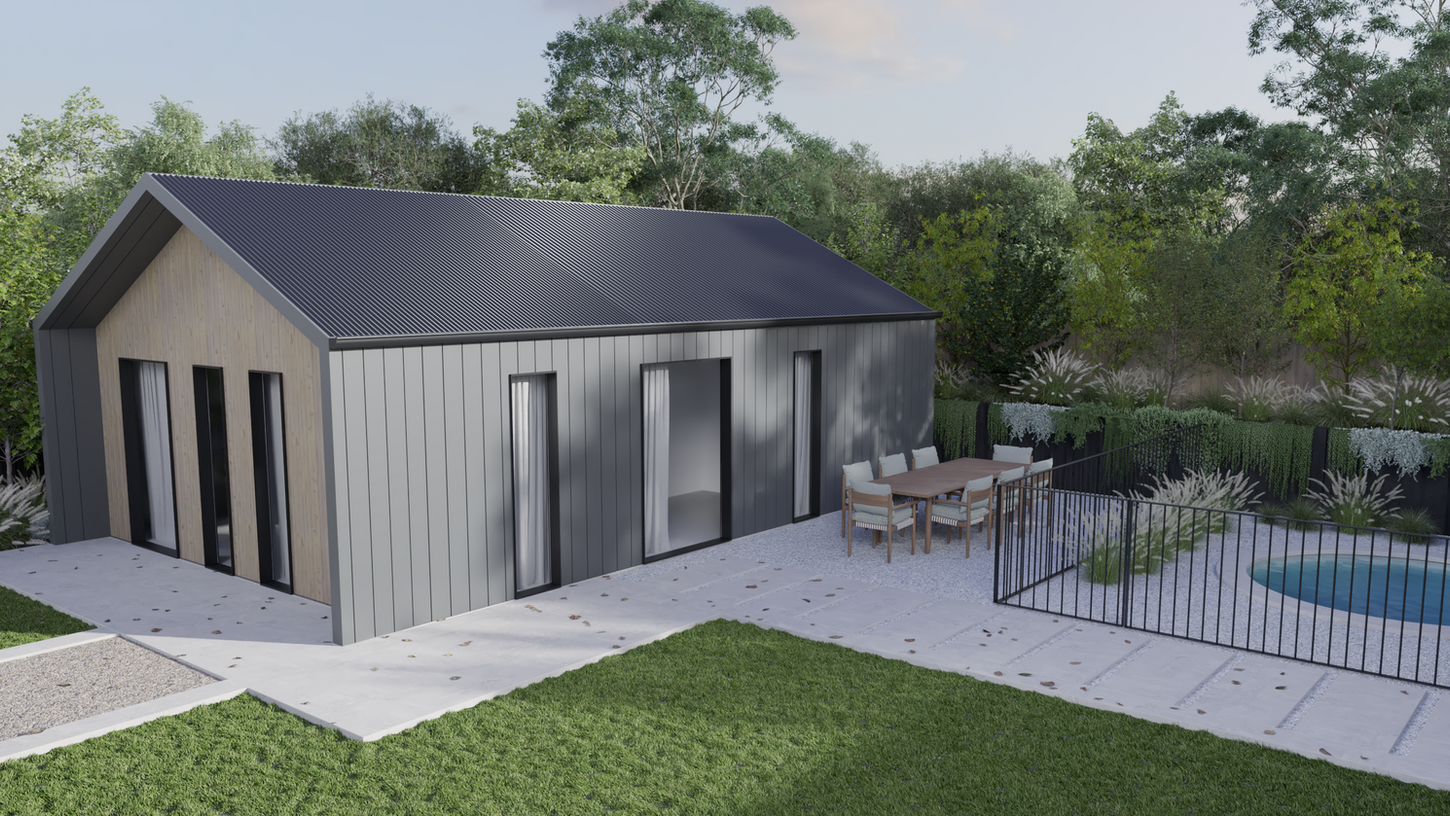 Pitched roof Venus Bay granny flat - side view