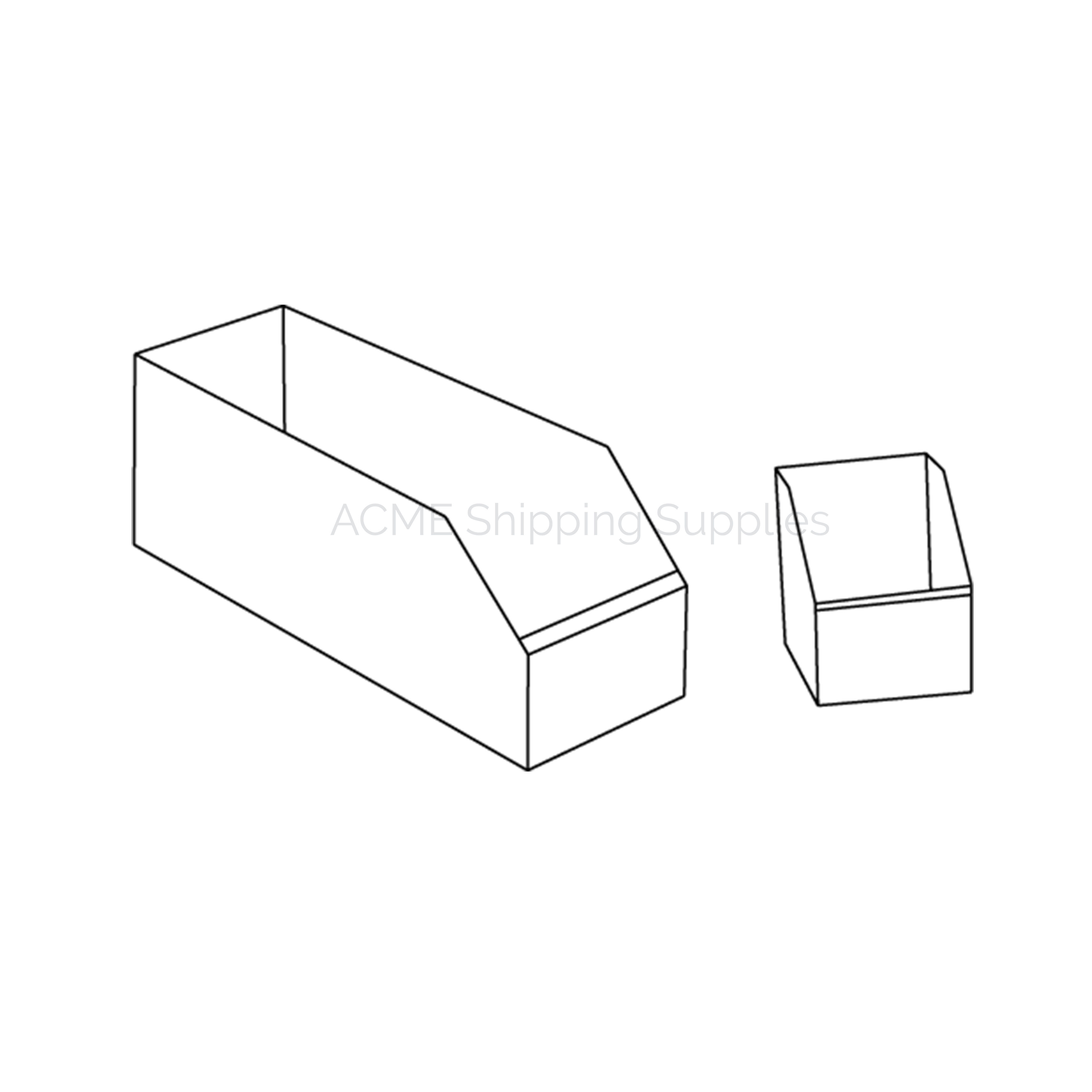 Two cardboard storage bins: Acme Shipping Supplies