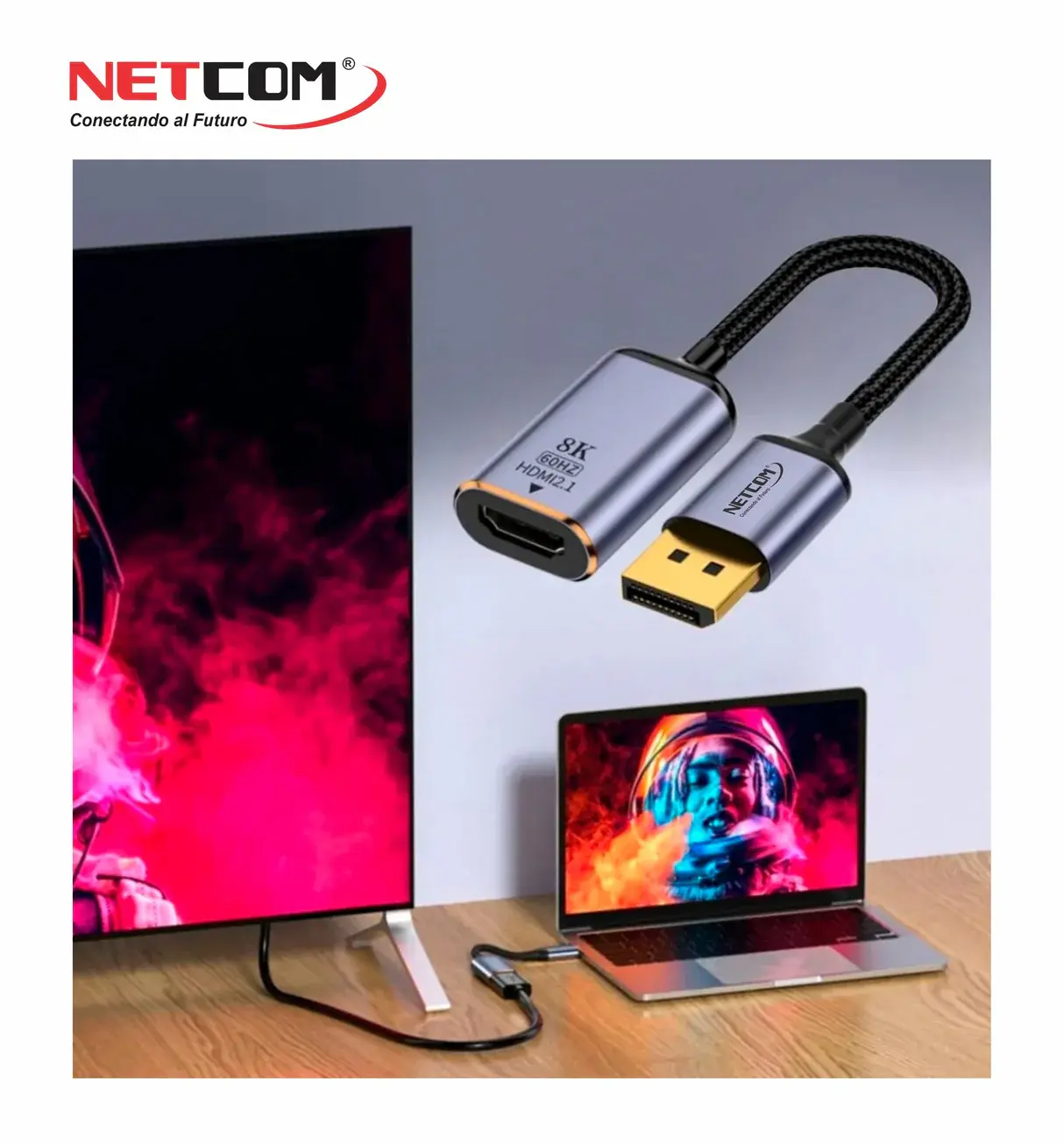 Netcom DisplayPort a HDMI UHD 8K@60 Hz Nylon