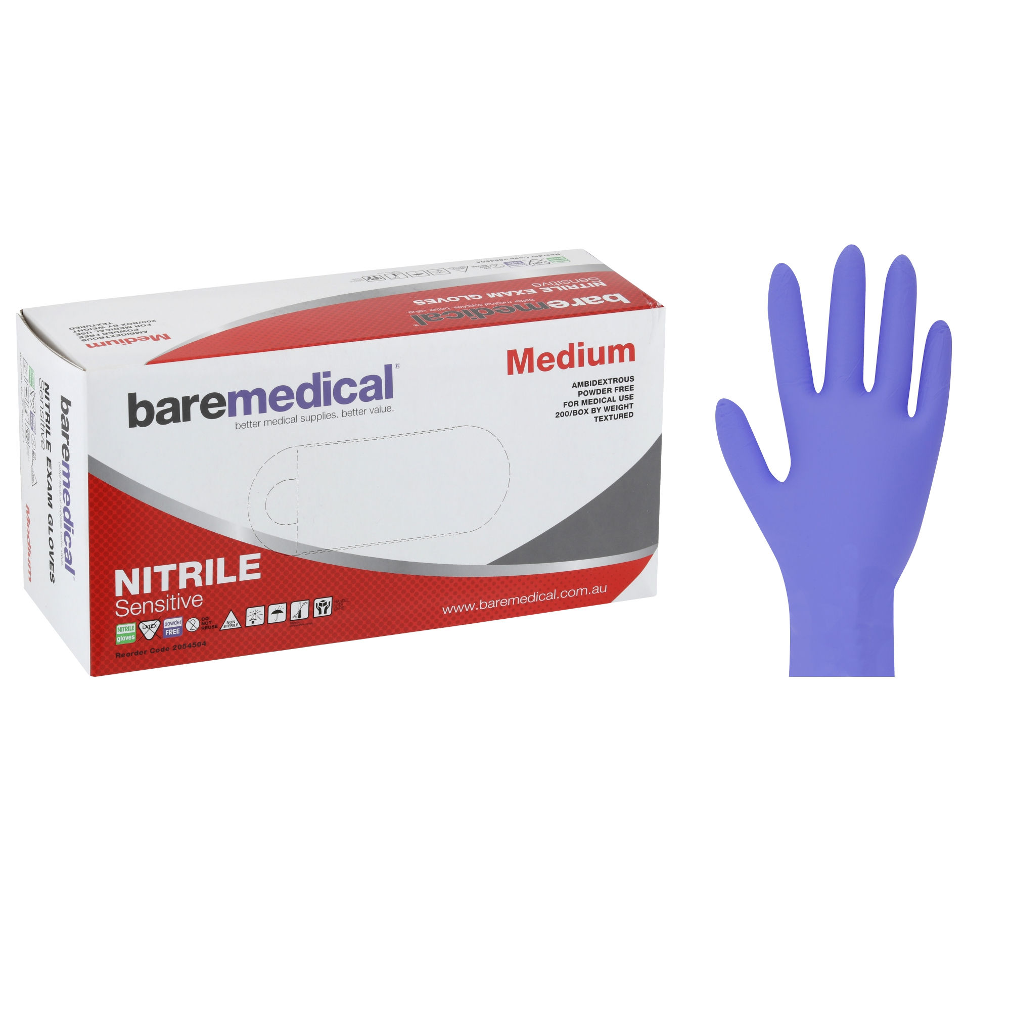 GLOVE EXAM NITRILE 3.0GM MED N/S P/FREE STD CUFF BLUE- 2812774