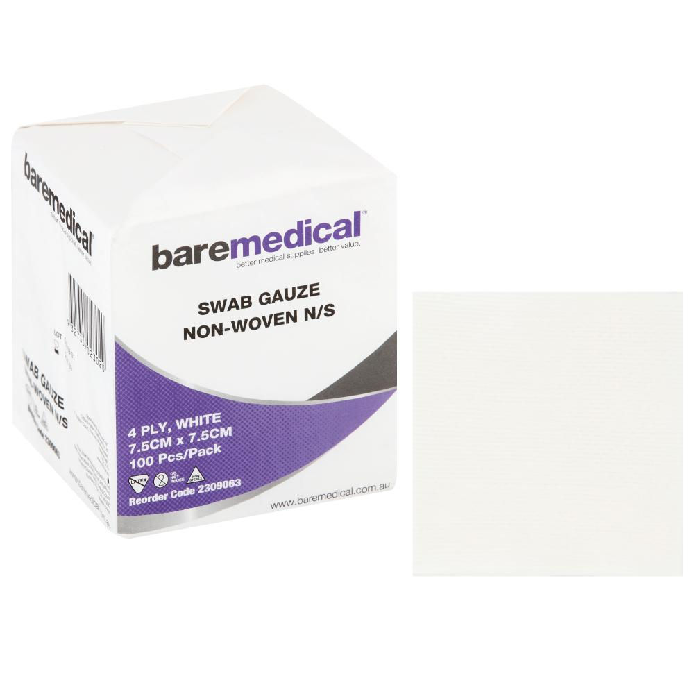 SWAB GAUZE NON-STERILE 4PLY NON-STERILE WHITE NON WOVEN BAREMEDICA- 2309063