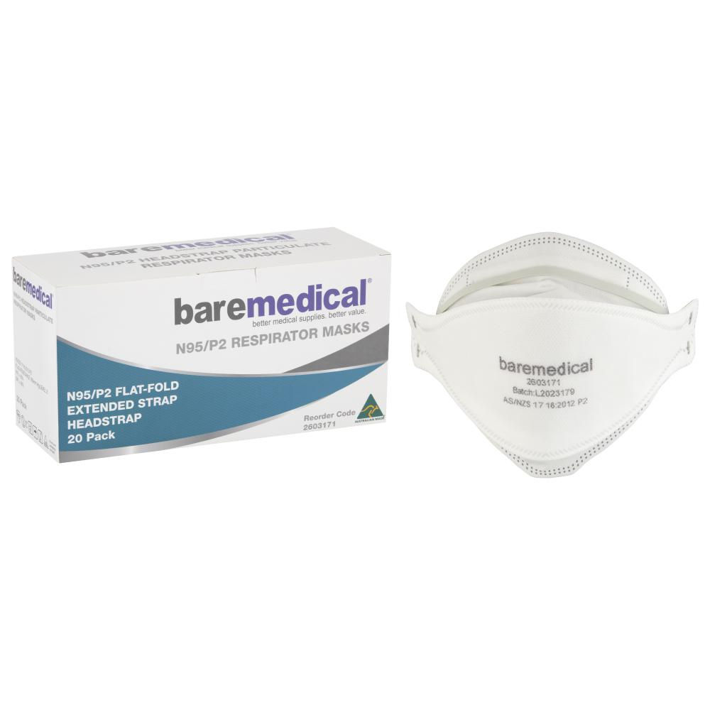 N95/P2 MASK FLAT FOLD EXTENDED HEADSTRAP “AUS MADE” BAREMEDICAL- 2603171