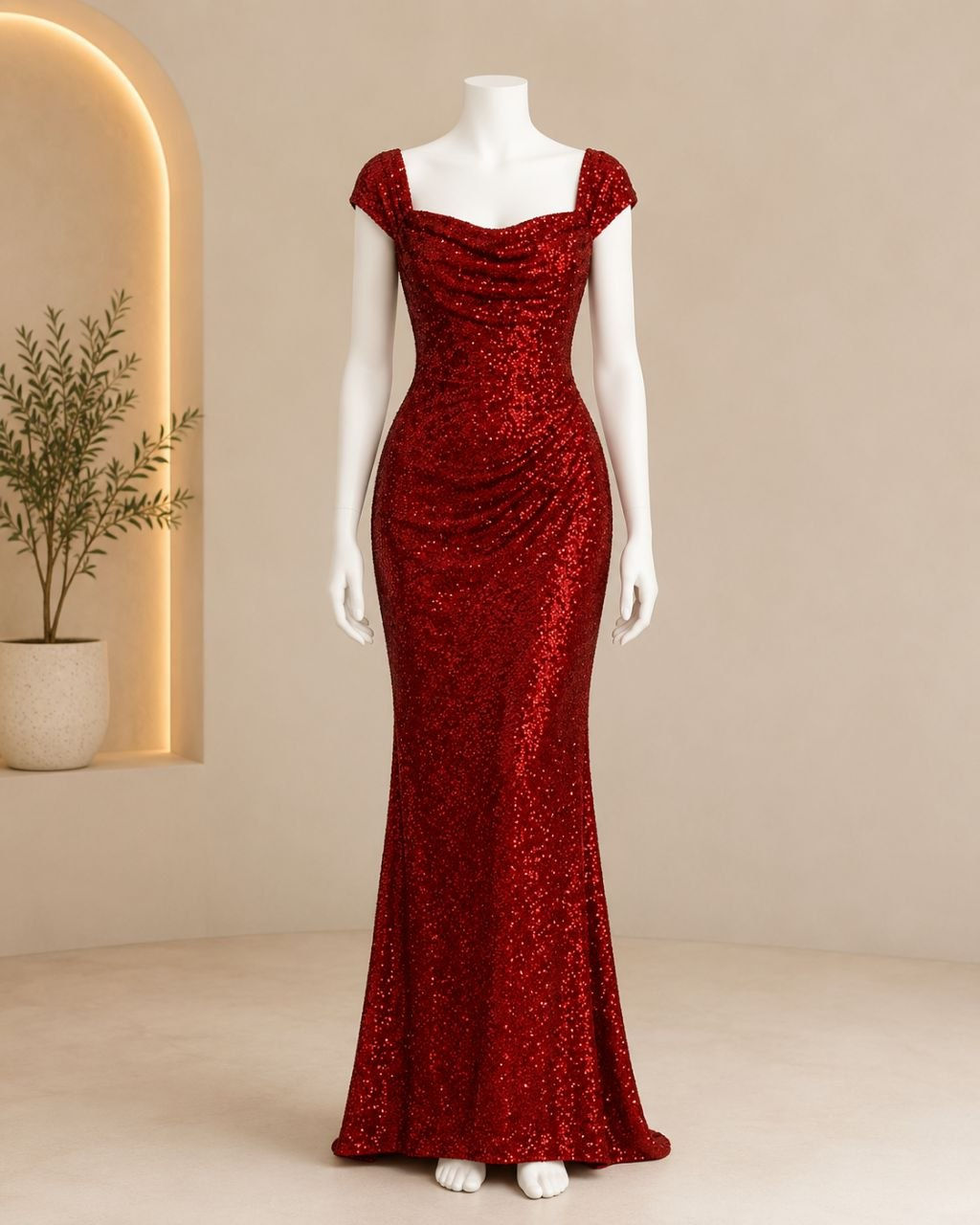 Livia Scarlet Sequin Evening Dress
