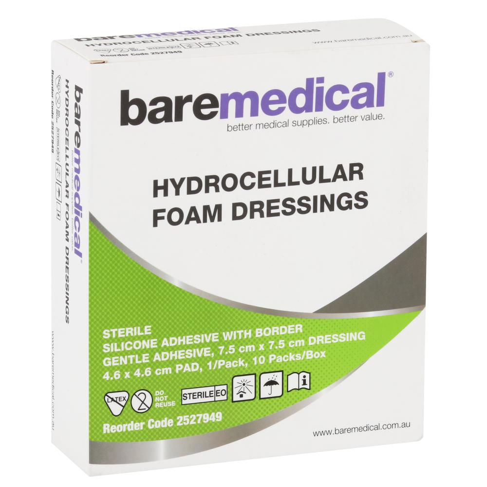 HYDROCELLULAR FOAM DRESSING WITH BORDER 7.5CM X 7.5CM BAREMEDICAL- 2527949