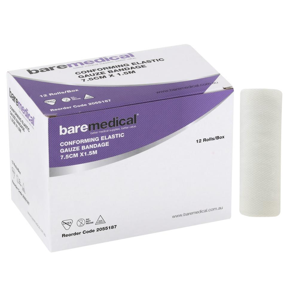 BANDAGE GAUZE CONFORMING 7.5CM X 1.5M ELASTIC BAREMEDICAL - 2055187