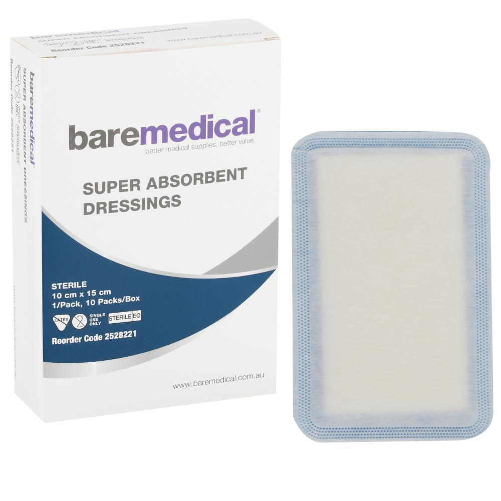 SUPER ABSORBENT DRESSING STERILE 10CM X 15CM BAREMEDICAL