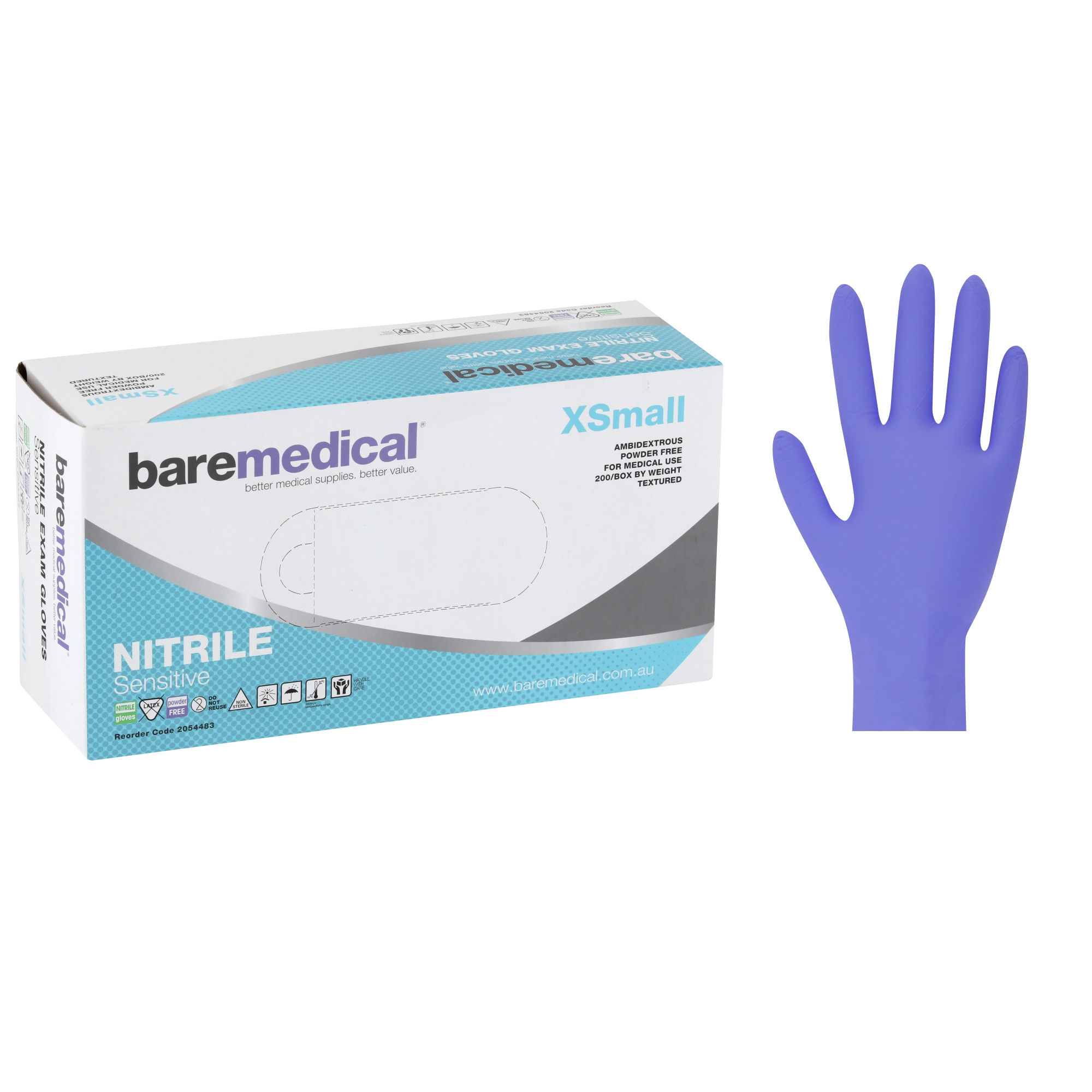 GLOVE EXAM NITRILE 3.0GM X-SMALL P/FREE STD CUFF BLUE - 2812758