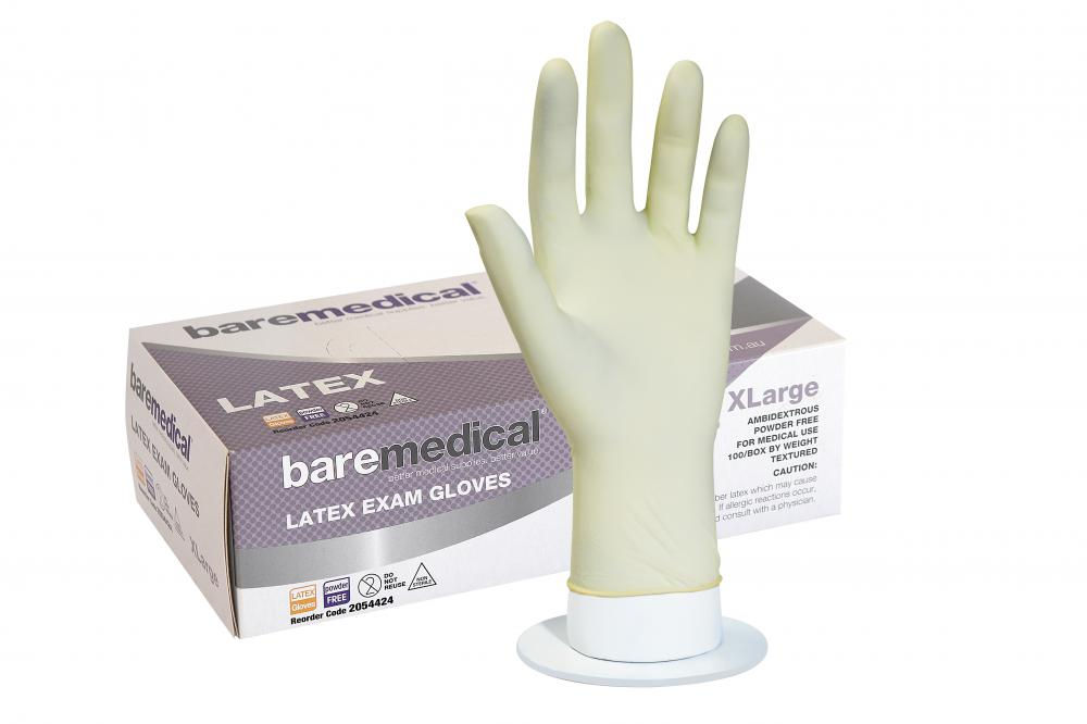 GLOVE EXAM LATEX X-LARGE NON-STERILE POWDER FREE STD CUFF BAREMEDICAL- 2054424