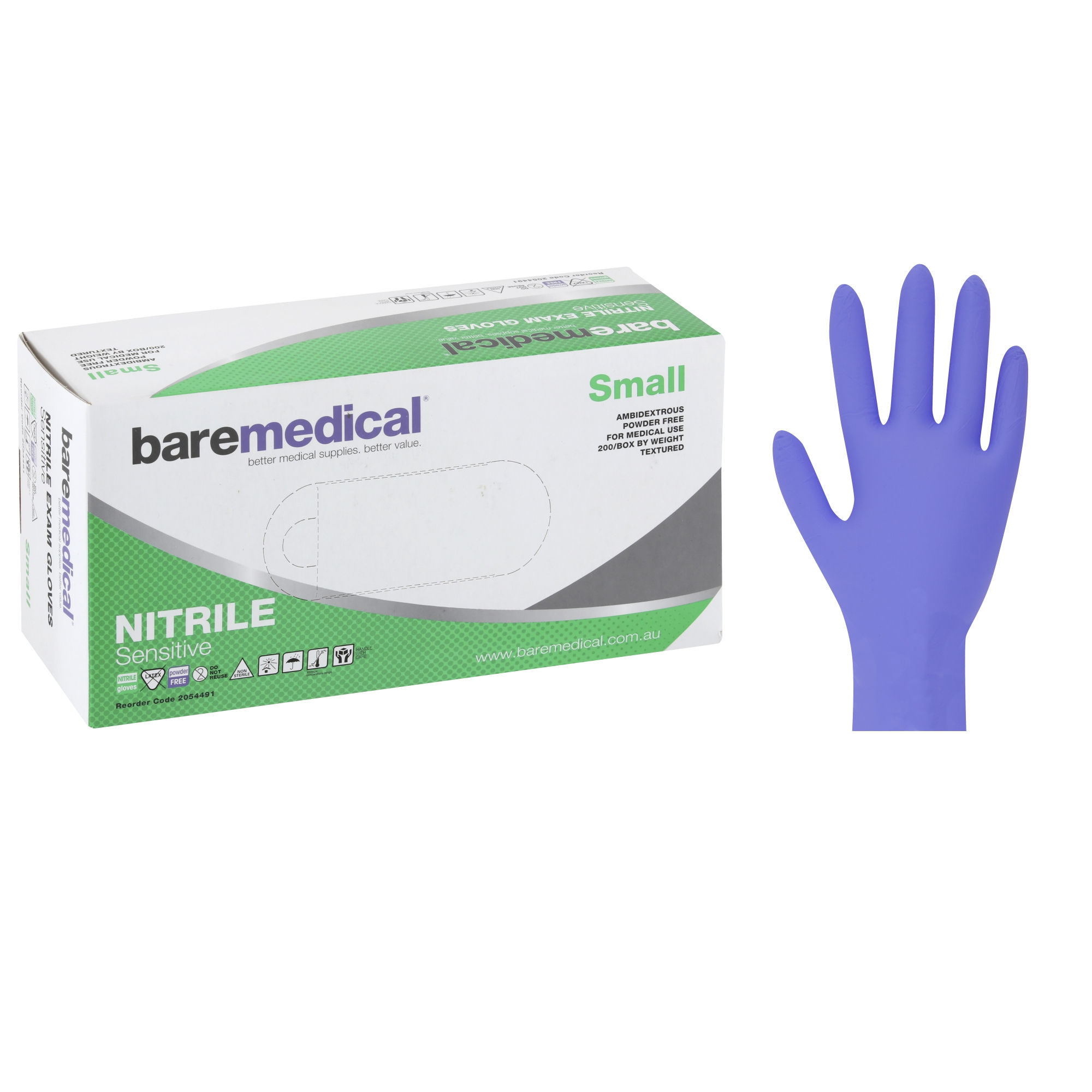 GLOVE EXAM NITRILE 3.0GM SMALL N/S P/FREE STD CUFF BLUE - 2812766