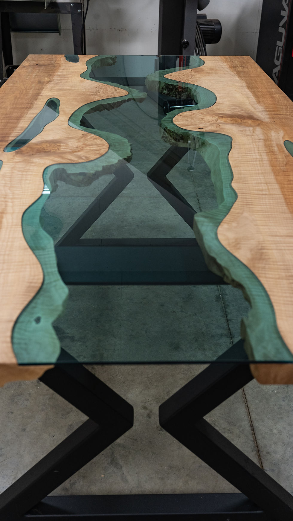 Curly Maple Glass River Table