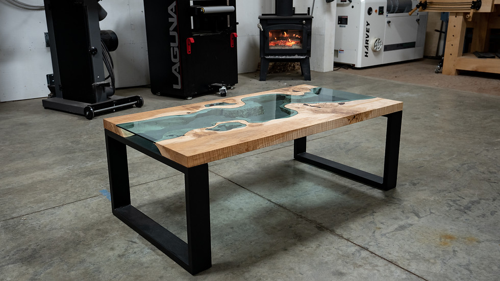Curly Maple Glass River Coffee Table