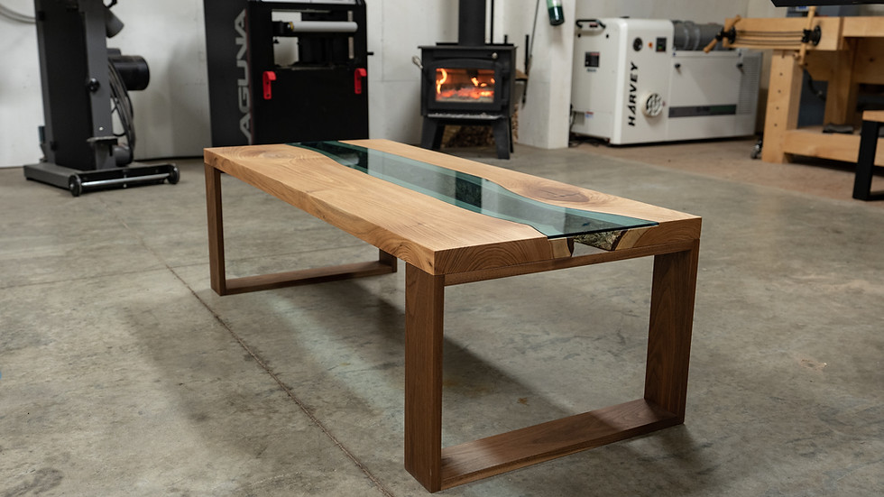English Walnut Glass River Coffee Table
