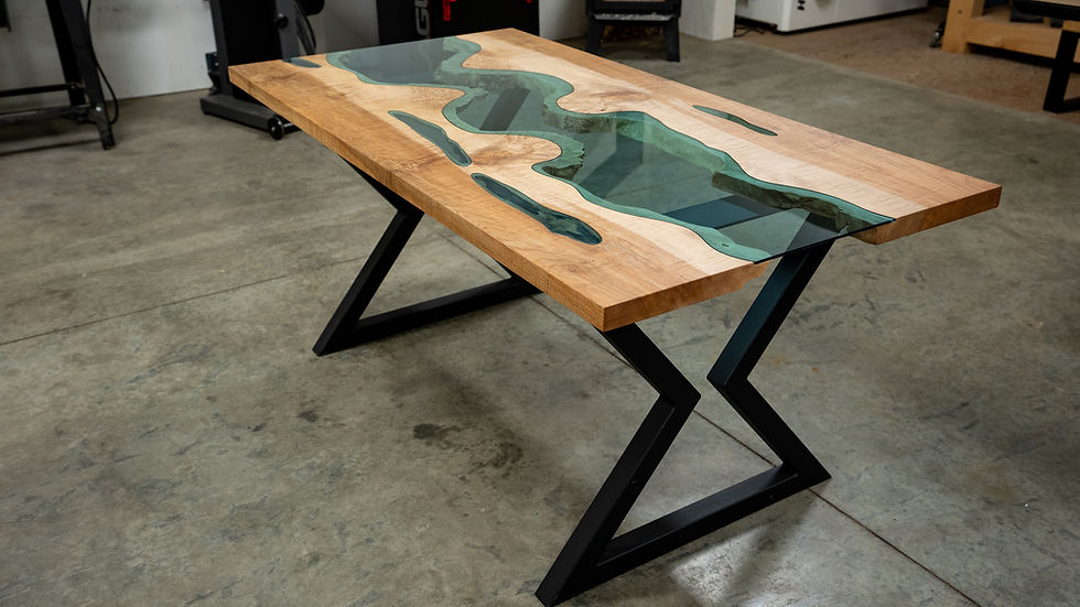 Curly Maple Glass River Table