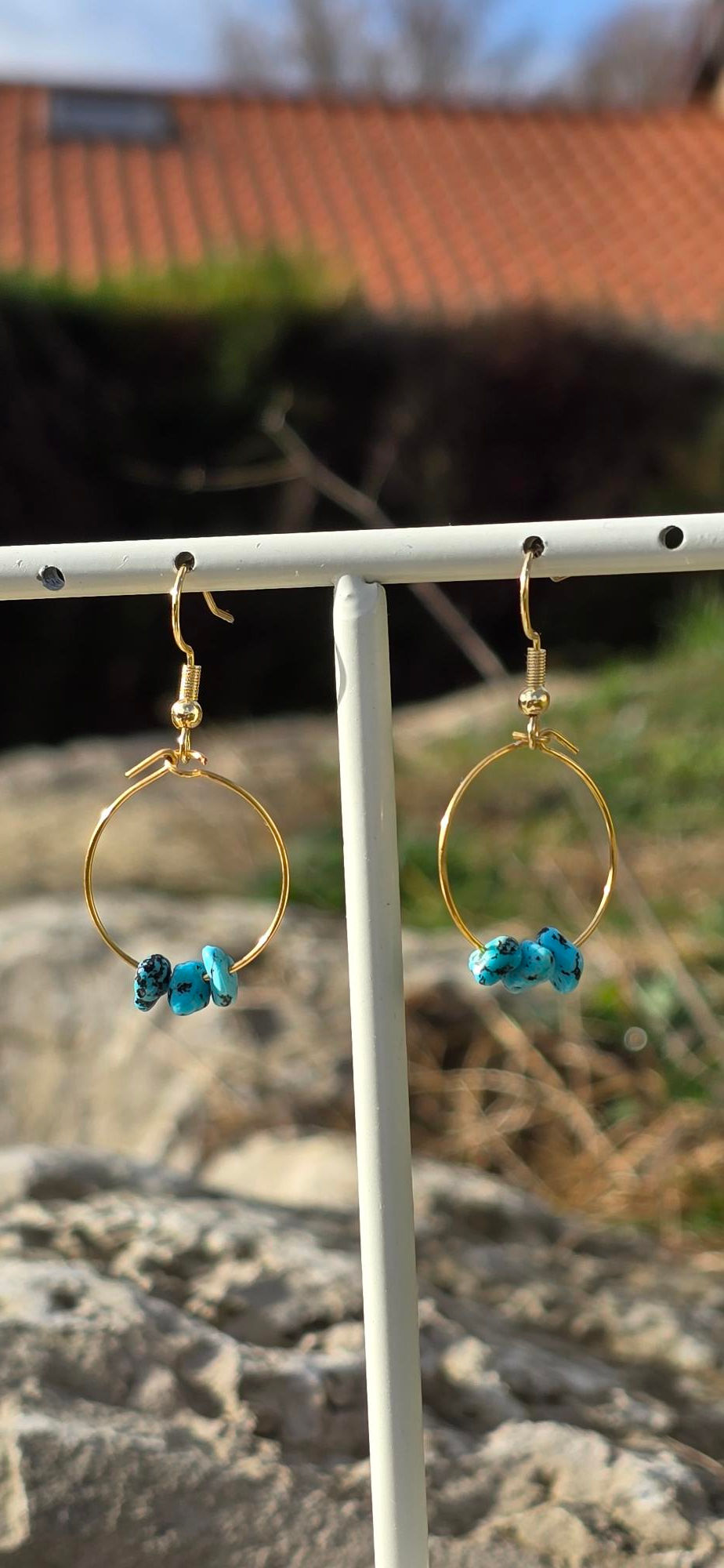 Miniature : Boucles d’oreilles créole en pierre de Turquoise 