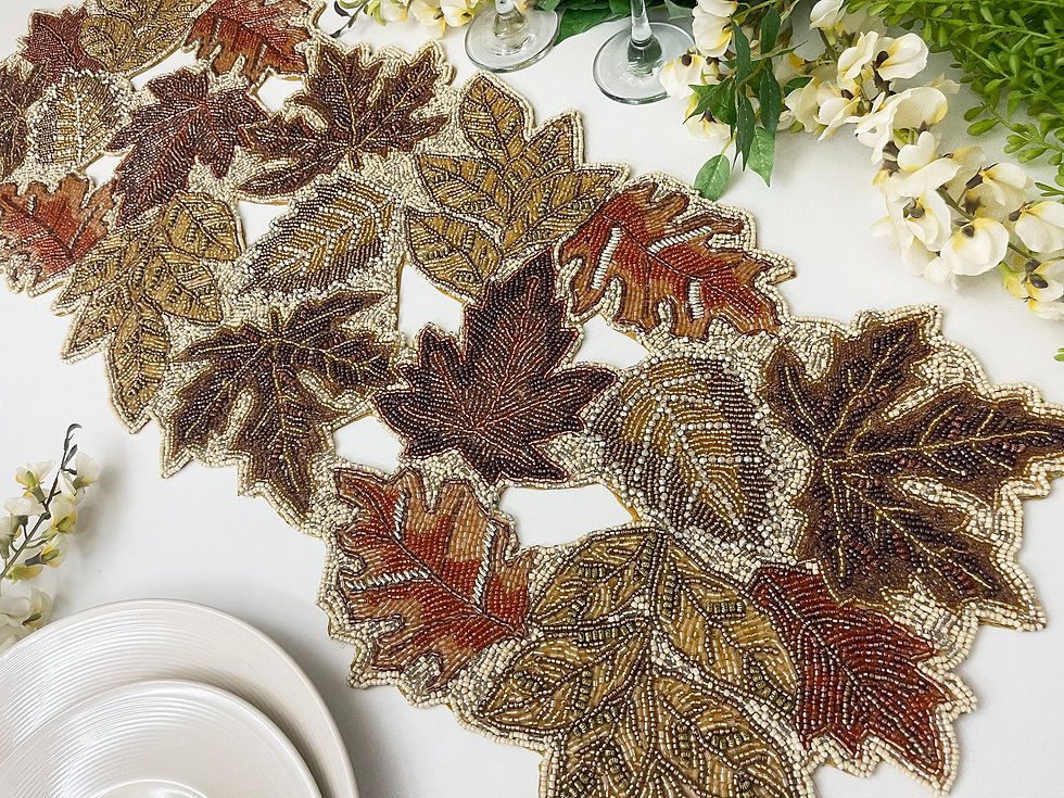 Thumbnail: Handmade table runner, maple leaf bead runner, 13x36inch, multicolour