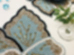 Thumbnail: Set of 4, Handmade beaded placemat, tablemat, 14 inch, blue gold black