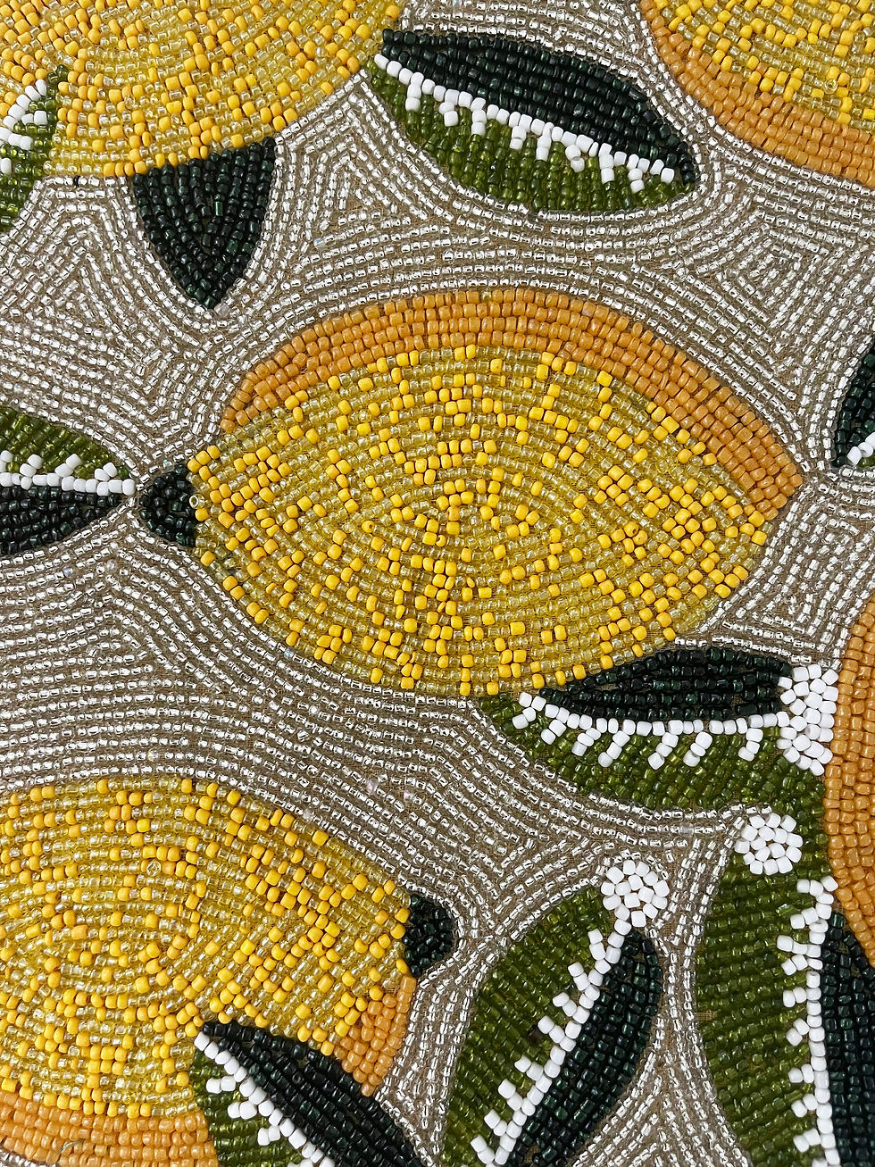 Thumbnail: Set of 4, Handmade beaded placemat, table decoration, lemon and leaves