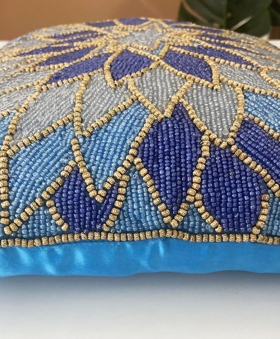 Thumbnail: Handmade beaded embellished cushion cover, pillow, floral toss pillow cover