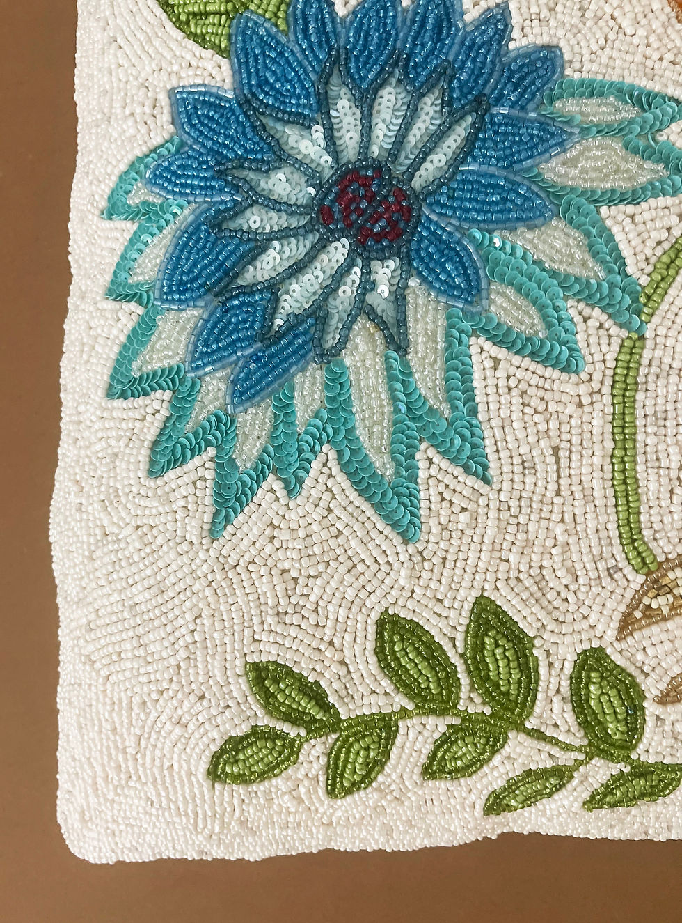 Thumbnail: Handmade beaded embellished cushion cover, pillow, floral toss pillow cover