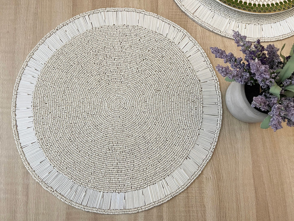 Thumbnail: Set of 4, Handmade beaded Placemat, White charger plate