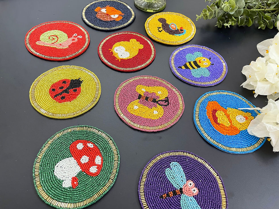 Thumbnail: Set of 6 coasters, Super Lazy Snail, beaded drink coasters