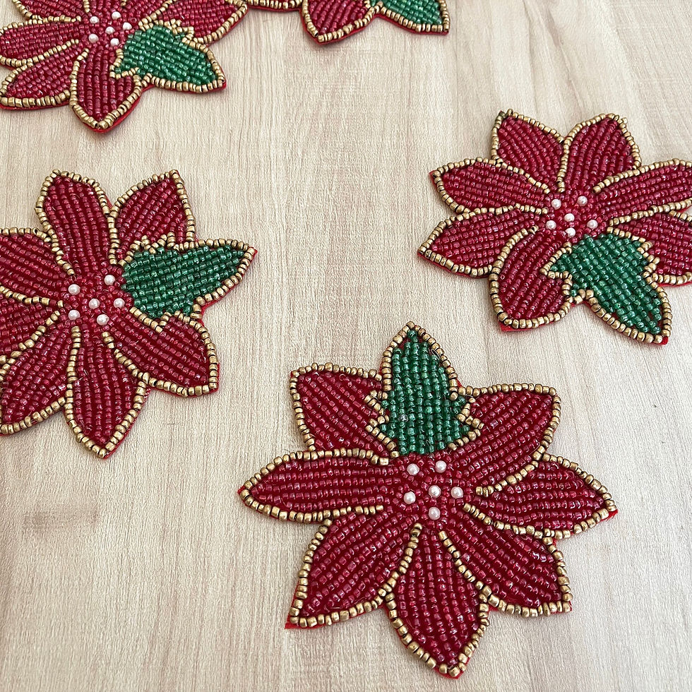 Thumbnail: Set of 6 coasters, drink coasters, poinsettia beaded coasters, housewarming gift