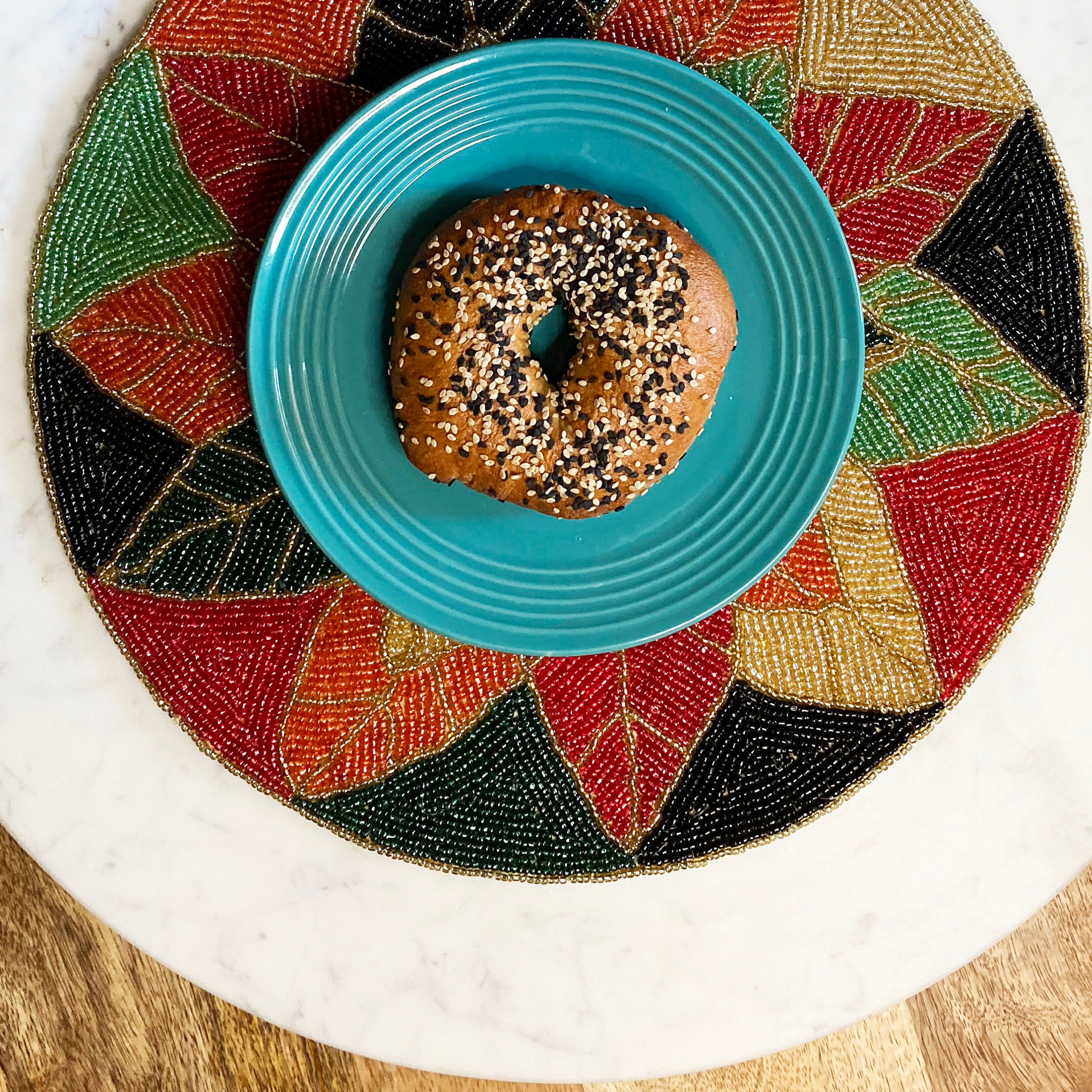 Set of 4, Handmade beaded placemat, tablemat, 14 inch, charger placemats