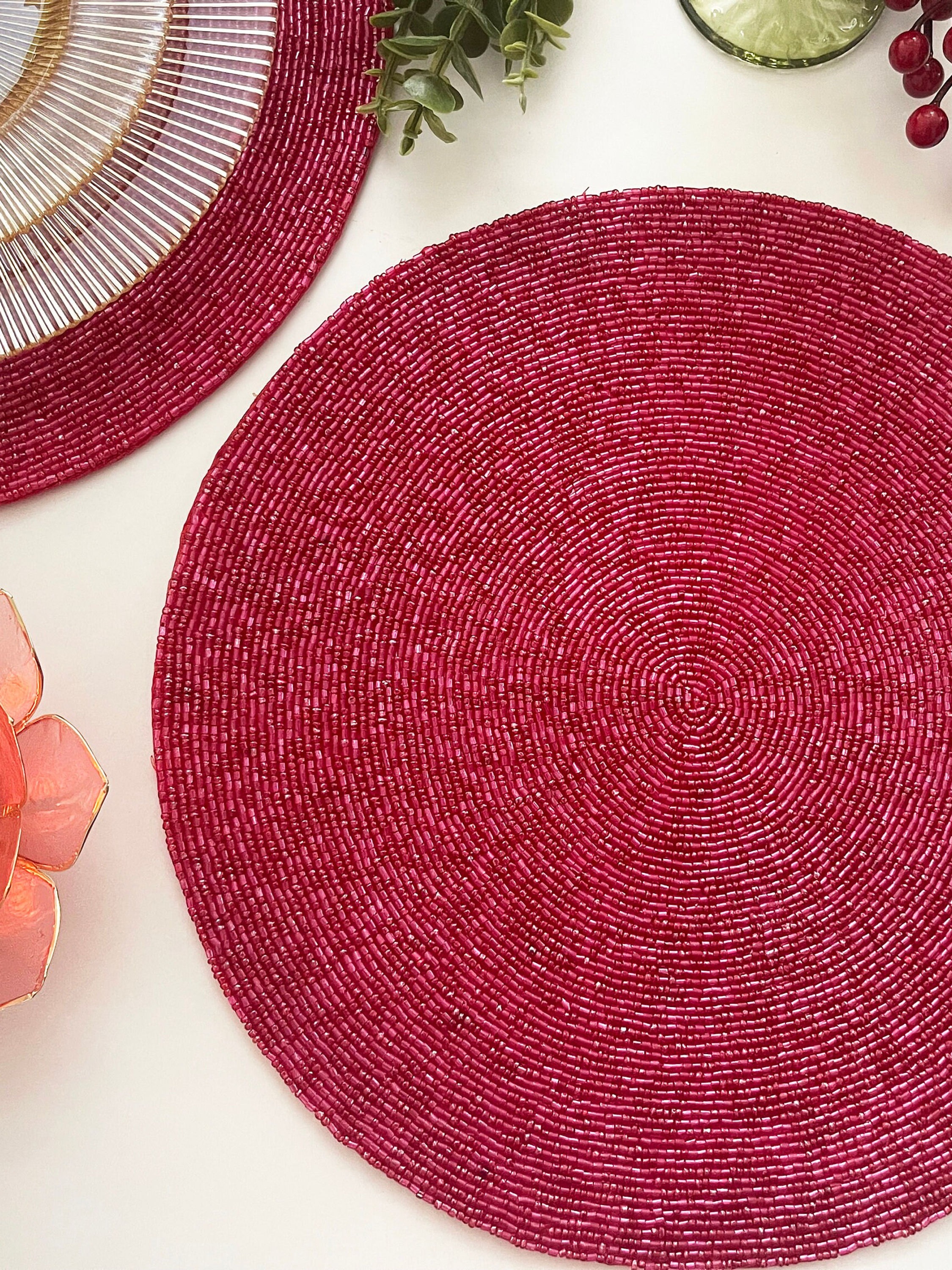 Set of 4, Handmade beaded placemat, tablemat, 14 inch, bead charger