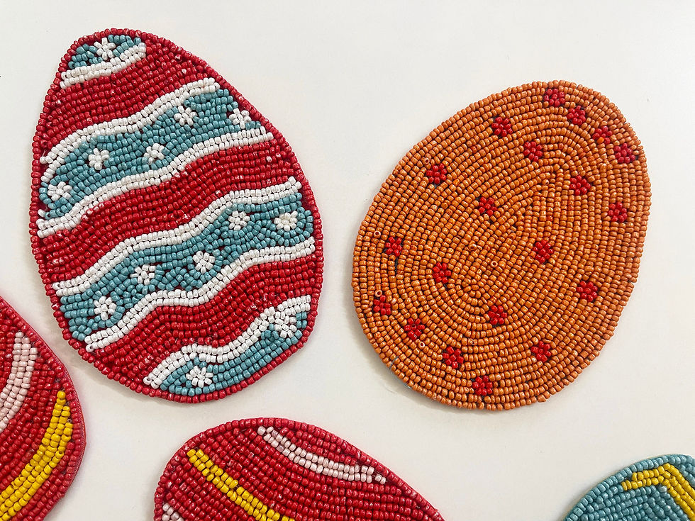 Thumbnail: Set of 6, Easter eggs coasters, beaded egg design coaster, multicolour