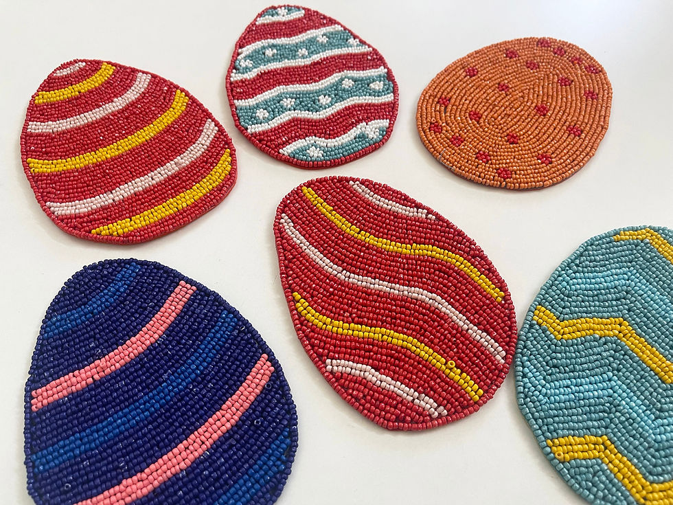 Thumbnail: Set of 6, Easter eggs coasters, beaded egg design coaster, multicolour