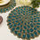 Thumbnail: Set of 4, Handmade placemat, beaded round table placemat, Teal and gold, 14 inch