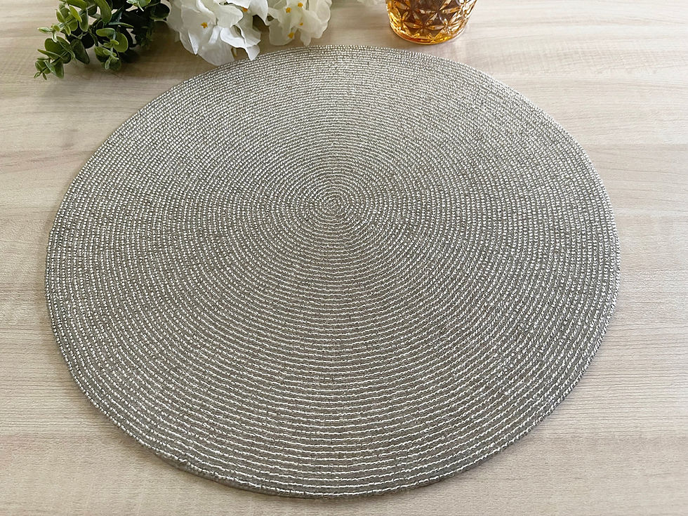 Set of 6, Handmade beaded placemat, beaded table mat, silver