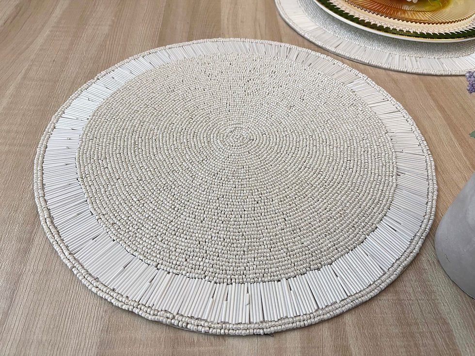 Thumbnail: Set of 4, Handmade beaded Placemat, White charger plate