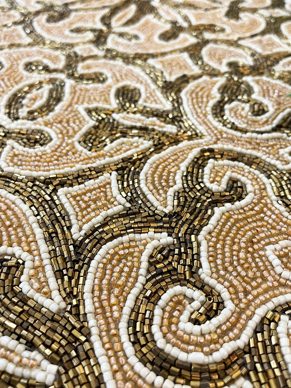 Thumbnail: Handmade bead table beaded runner, Antique gold, light gold and cream, 13x36inch