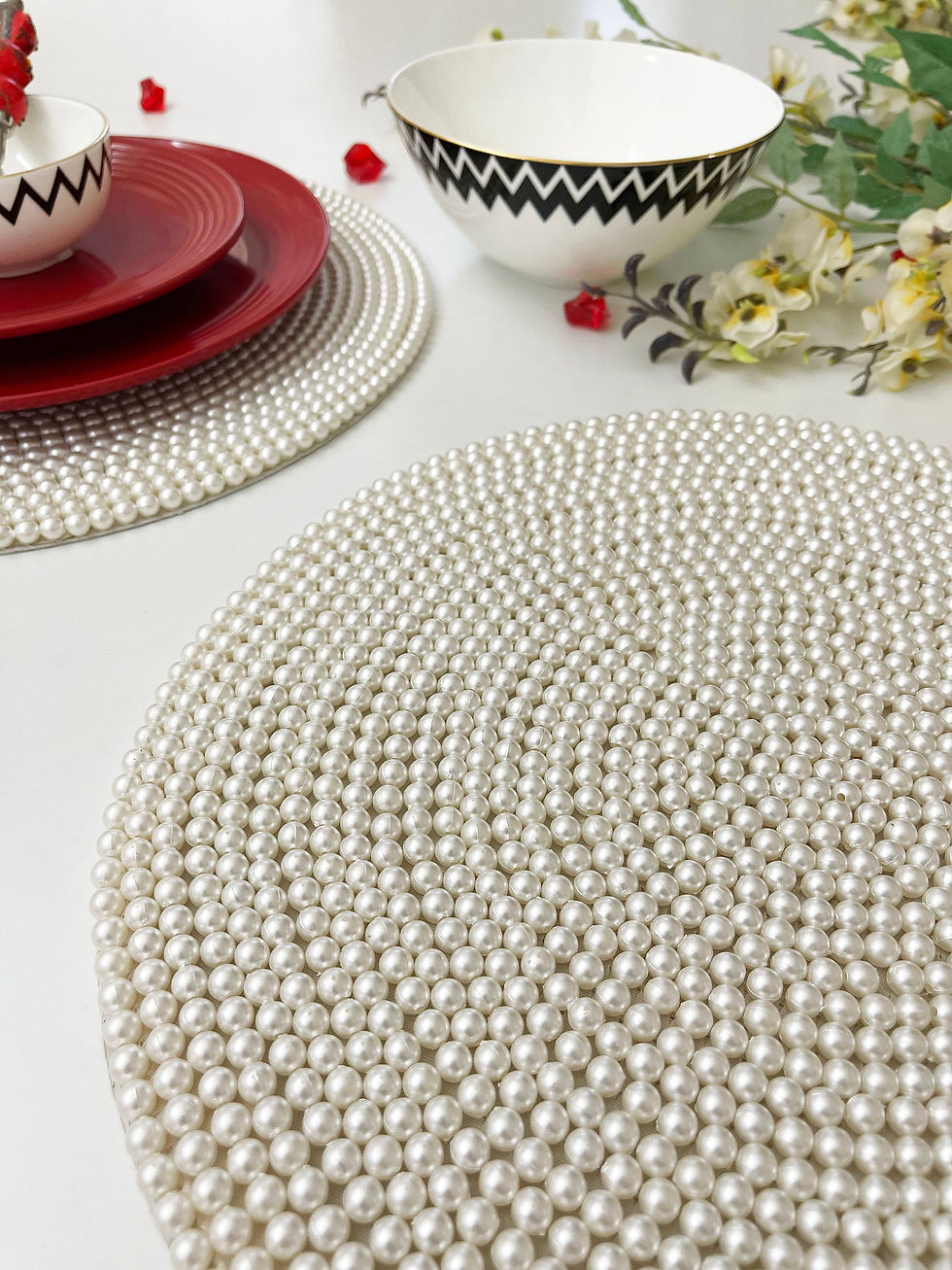 Thumbnail: Set of 4, Handmade beaded placemat, tablemat, 14 inch, white pearl charger