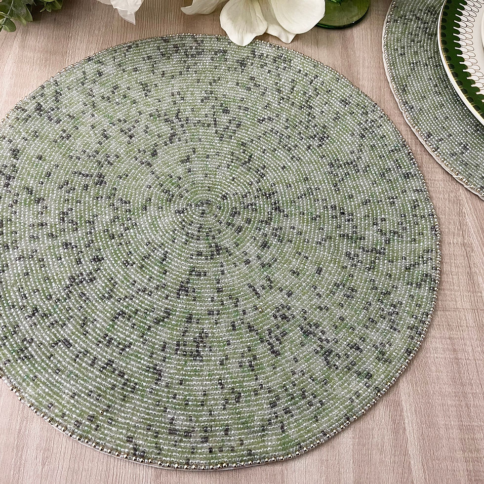 Set of 6, Handmade placemat, beaded round table placemat, green melange, 14 inch