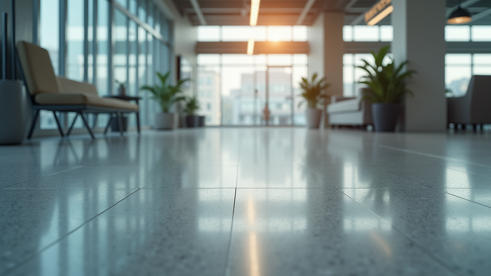 Close-up view of polished concrete floor in a commercial office
