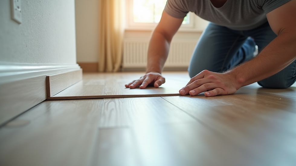 Eye-level view of professional flooring contractor installing vinyl flooring