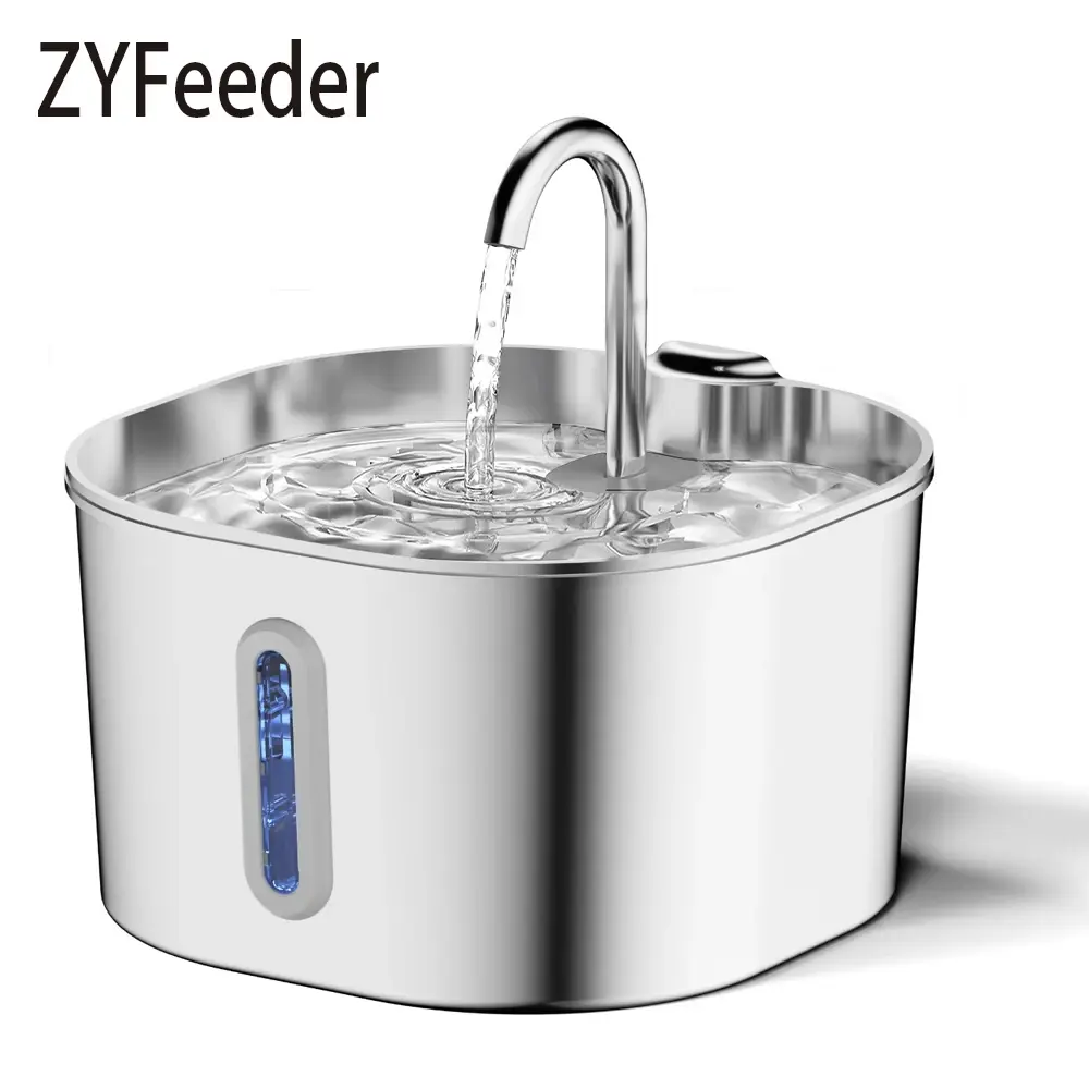 ZYFeeder 2.2L Automatic Cat Water Fountain Square Stainless Steel Pet Water