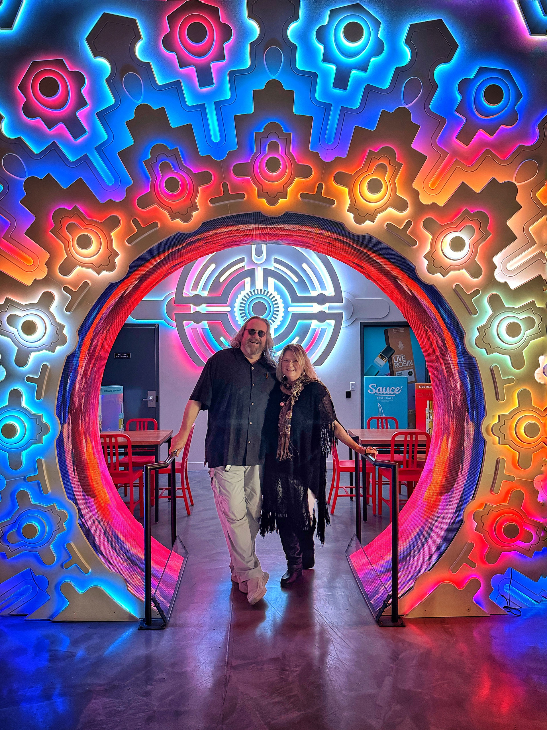 John and Julie in spiral light show