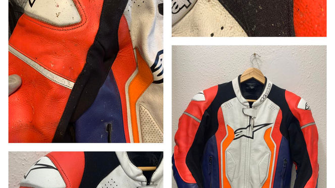 motoros bőrruha ujj rész előtte-utána tisztítás