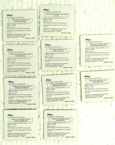 Thumbnail: INDIA 2016 KELLOGG'S CHOCOS CRICKET LENTICULAR CARD SET OF 10 CARDS