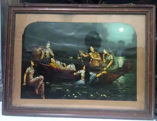 Thumbnail: VIN 1931 EMBELLISHED OLEOGRAPH KRISHNA WITH GOPIES LITHO PRINT VASUDEV H PANDYA