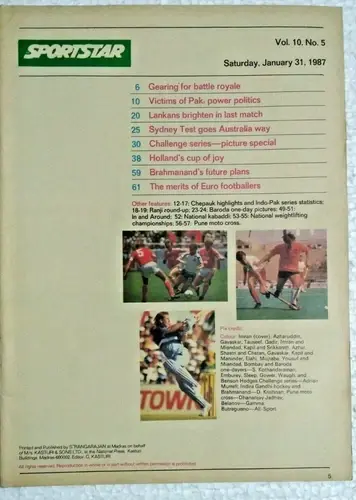 Thumbnail: INDIA SPORTS WEEKLY MAGAZINE THE SPORTSTAR 1987 AUG 22  , JAN 31 , FEB 7 THREE
