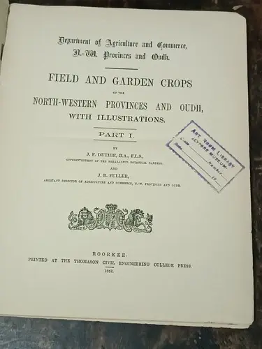 Thumbnail: FIELD AND GARDEN CROPS OF THE NORTH WESTERN PROVINCES & OUDH BY J.F. DUTHIE 1882