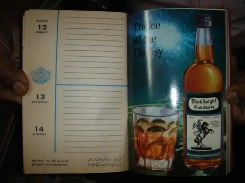 Thumbnail: INDIA RARE - MOHAN MEAKINS DIARY - 1976  - PICTURES OF WINE BOTTLES & SHAYARI