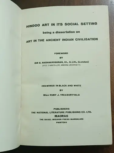 Thumbnail: VINTAGE BOOK: HINDOO ART IN ITS SOCIAL SETTING BY PERVIZ N. PEEROZSHAW 1936 HB